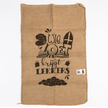 NAGY SINTERKLAAS JUTA ZSÁK - FELIRATTAL: WIE ZOET IS KRIJGT LEKKERS - Kb. 60 x 100 cm (1 db)