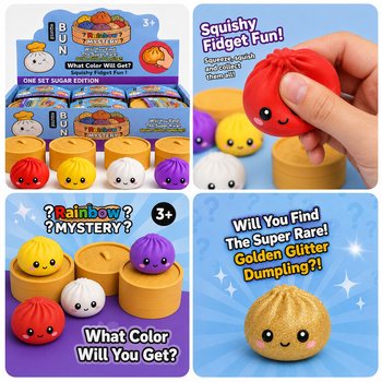 RAGE - Squishy SUGAR EDITION Gomb&oacute;c Dumplings NAGY (8.5 x 8.5 x 4.8 cm) - Viral 2026 Fidget Toy (12 db)
