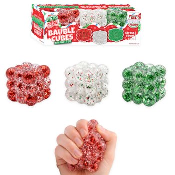 Squeezy Glitter Bauble Cubes - Csill&aacute;mos nyomkod&oacute;s kocka szett (3 db) cukor t&ouml;ltettel - Displayben (6 szett)