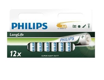 12x ELEM "PHILIPS - SUPER HEAVY DUTY" AA - LONGLIFE (12 db Bliszter)