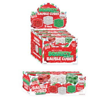Squeezy Glitter Bauble Cubes - Csill&aacute;mos nyomkod&oacute;s kocka szett (3 db) cukor t&ouml;ltettel - Displayben (6 szett)