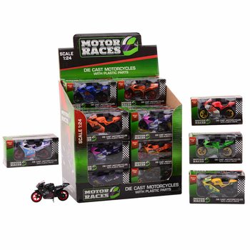 DIE CAST SUPER SPORT MOTOR, 1:24 MÉRETARÁNYÚ DISPLAY-BEN (24 db)