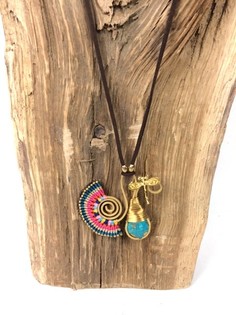 HANDMADE ORIGINALS Ibiza nyakl&aacute;nc k&eacute;k kővel (Bluestone) Narancs/K&eacute;k (1 db)