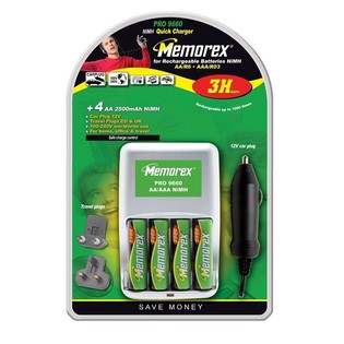 MEMOREX PRO 9660 - Akkumul tort ltő + 4 db AA  jrat lthető elem (1 db)