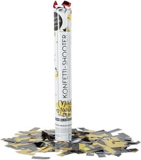 Konfetti &aacute;gy&uacute; &ndash; Sz&iacute;n: Fekete-S&aacute;rga - 40 cm - Partypopper (10 db)
