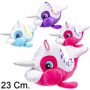 Pl&uuml;ss Narv&aacute;l Szarvval - 23 cm - Vegyes Sz&iacute;nek (12 db)