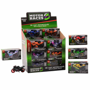 DIE CAST SUPER SPORT MOTOR, 1:24 M&Eacute;RETAR&Aacute;NY&Uacute; DISPLAY-BEN (24 db)