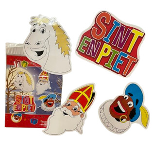 SINTERKLAAS SINT & PIET - 4 R&Eacute;SZES, K&Eacute;TOLDALAS DEKOR&Aacute;CI&Oacute;S T&Aacute;BLA K&Eacute;SZLET (6 db)
